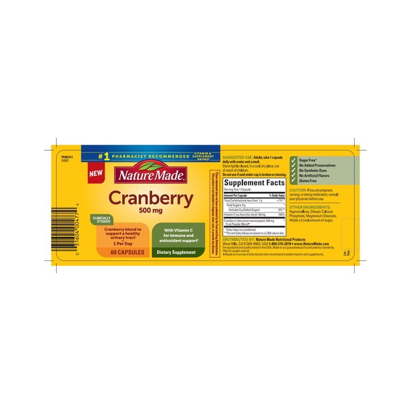 NATURE MADE CRANBERRY CAPSULES 500MG 60CT