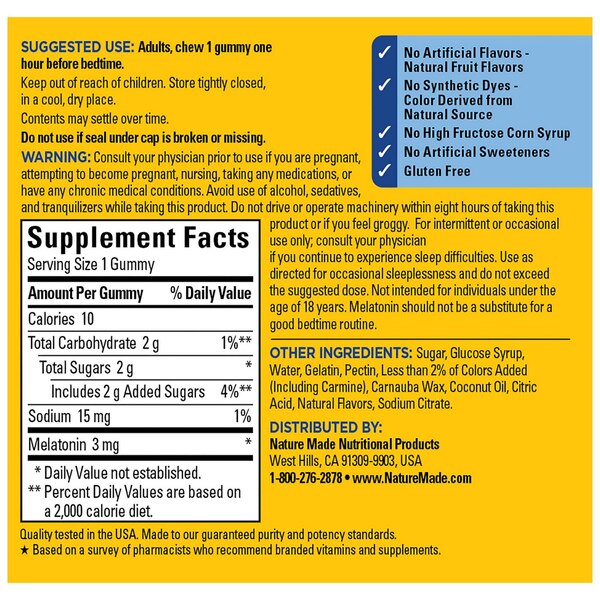 Nature Made Time Release Melatonin Gummies, 60 CT