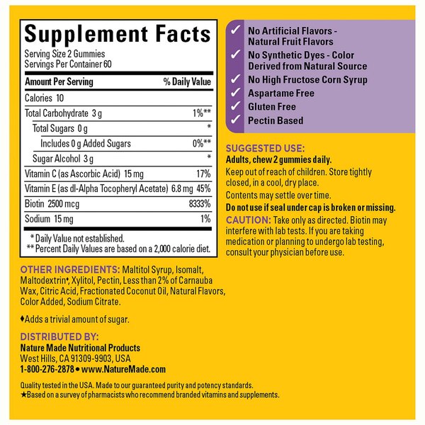 Nature Made Zero Sugar Hair-Skin-Nails Gummies, 120 CT