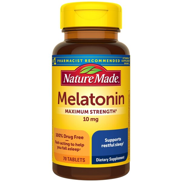 Nature Made Melatonin 10mg Maximum Strength Tablets, 100% Drug Free Sleep Aid for Adults, 70 CT