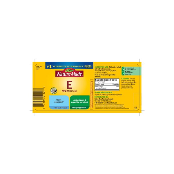 Nature Made Vitamin E 267 mg (400 IU) d-Alpha Softgels, 100 CT