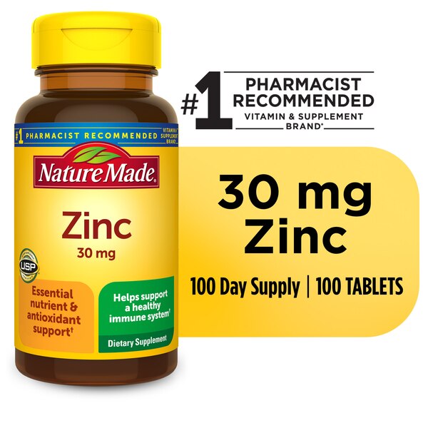 Nature Made Zinc 30 mg, Zinc Supplements for Antioxidant and Immune Support Tablets, 100 CT