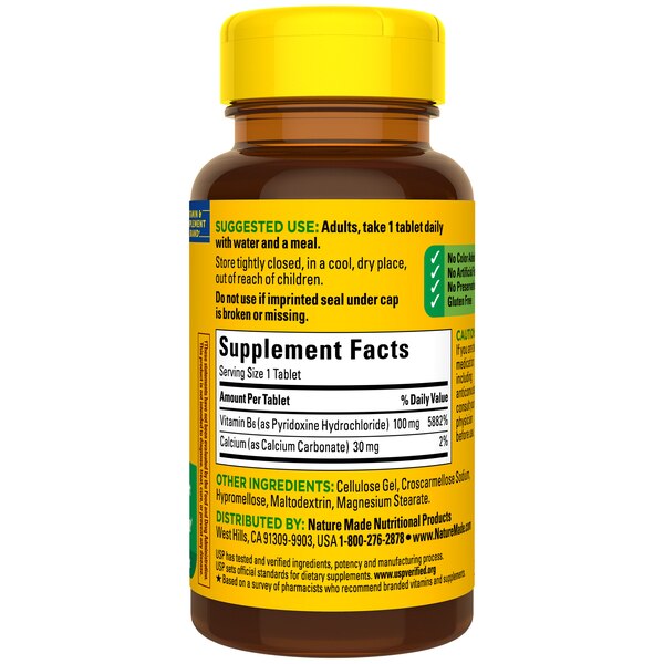 Nature Made Vitamin B6 100 mg Tablets, B6 Vitamins for Energy Metabolism Support, 100 CT