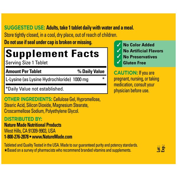Nature Made L-Lysine 1000 mg Tablets, 60 CT