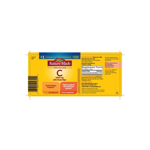 Nature Made Vitamin C 1000 mg Time Release Tablets with Rose Hips, 60 CT