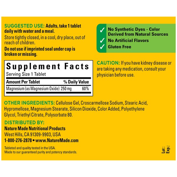 Nature Made Magnesium Oxide Tablets, 250 mg, 200 CT
