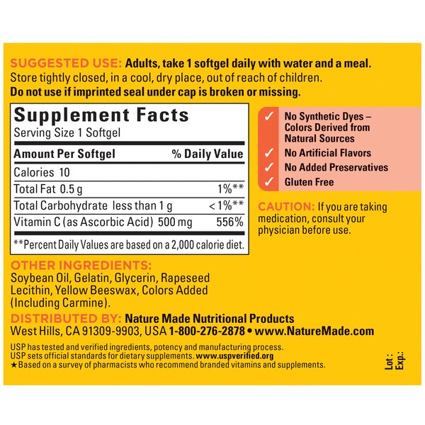 Nature Made Vitamin C 500 mg Immune Support Supplement Softgels, 60 CT