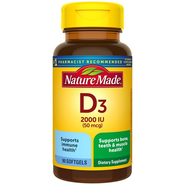 Nature Made Vitamin D3 2000 IU (50 mcg), Bone Health and Immune Support Softgels, 90 CT