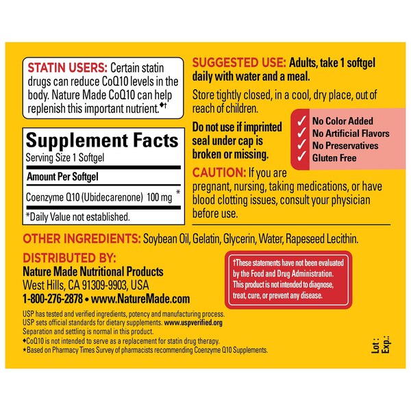Nature Made CoQ10 100 mg Softgels, 72 CT