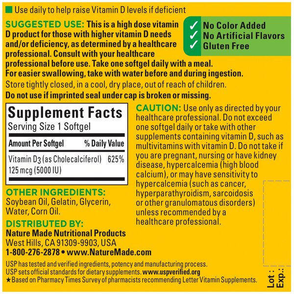 Nature Made Ultra Strength Vitamin D3 Liquid Softgels 5000 IU