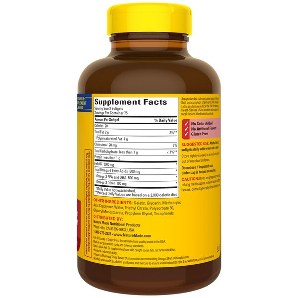 Nature Made Burp-Less, Omega-3 Fish Oil Softgels, 1000mg, 150 CT