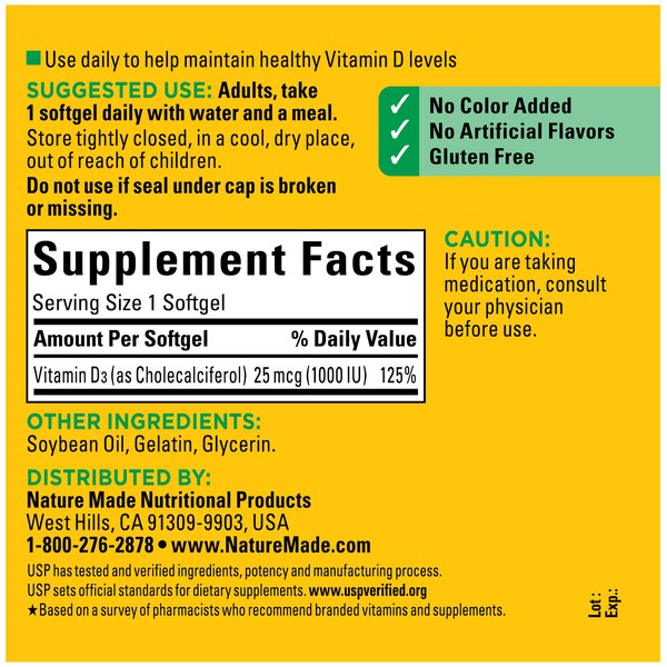 Nature Made Vitamin D Liquid Softgels 1,000 IU