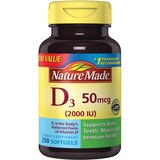 Nature Made Vitamin D3 2000 IU (50 mcg), Bone Health and Immune Support Softgels, 250 CT, thumbnail image