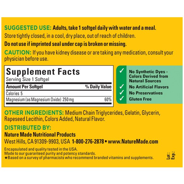 Nature Made Magnesium 250 mg Softgels, 90 CT