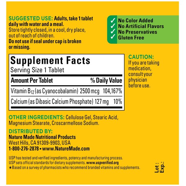 Nature Made Extra Strength Vitamin B12 2500 mcg, B12 Vitamin Tablets, Energy Metabolism Support, 60 CT
