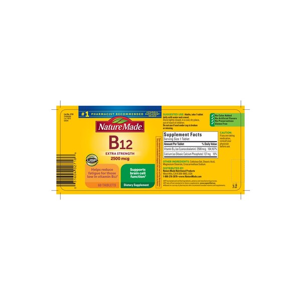 Nature Made Extra Strength Vitamin B12 2500 mcg, B12 Vitamin Tablets, Energy Metabolism Support, 60 CT