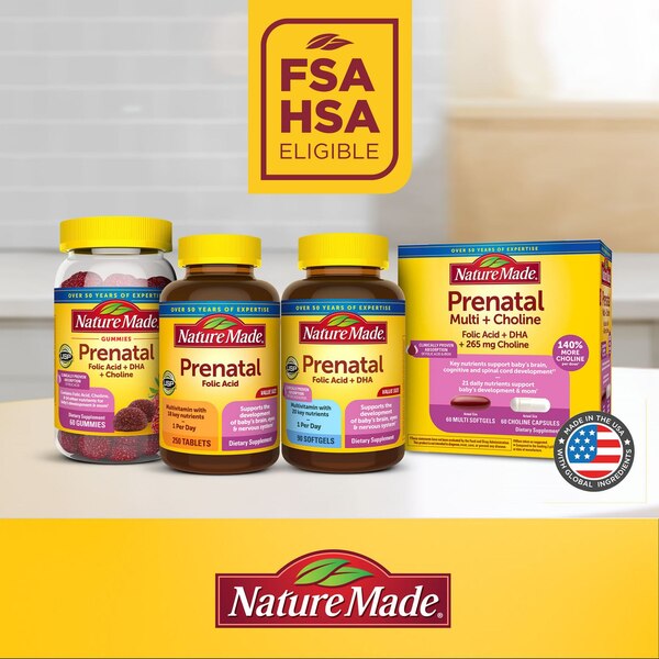 Nature Made Prenatal with Folic Acid + DHA, Prenatal Vitamin and Mineral Supplement Softgels, 60 CT