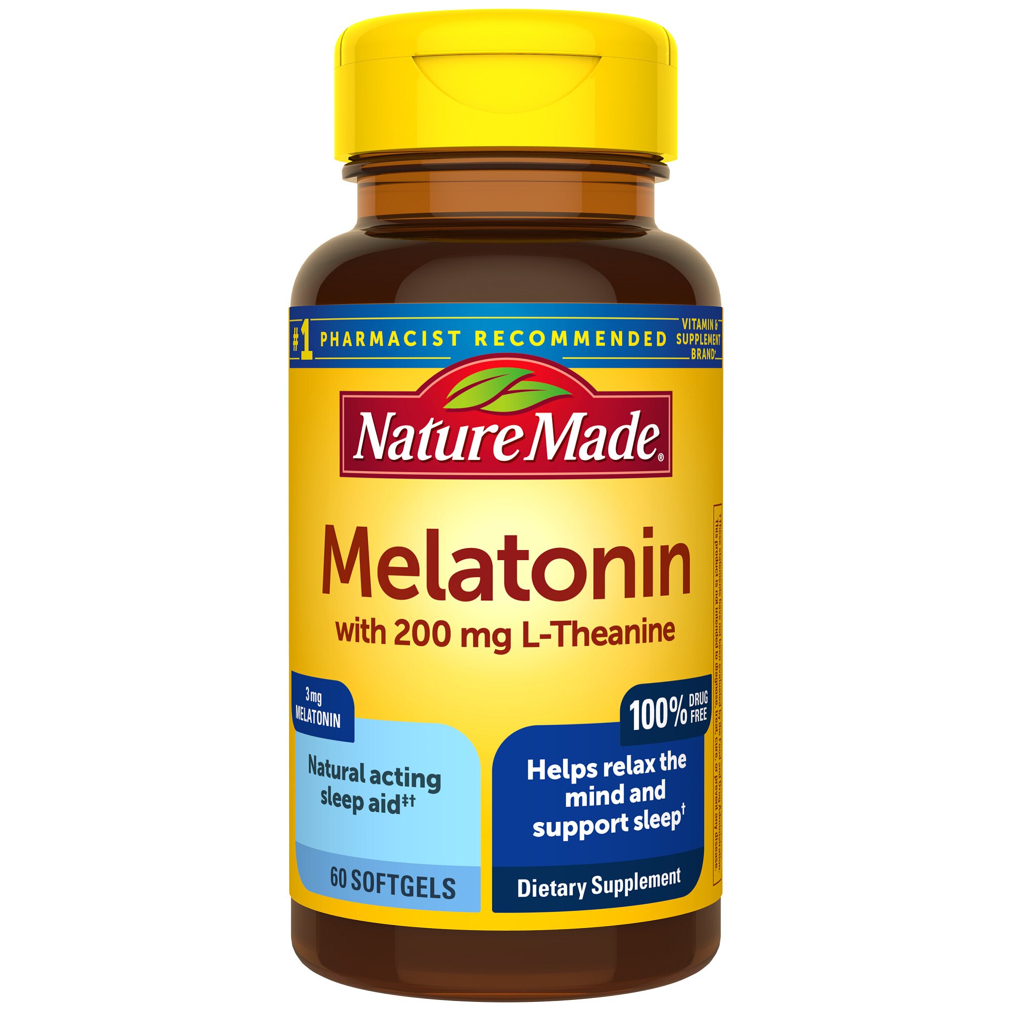 Nature Made Melatonin 3mg with L-Theanine 200mg Softgels, 60 CT