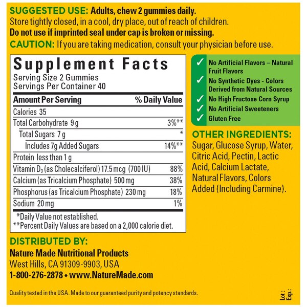 Nature Made Calcium 500 mg with Vitamin D3 Gummies, 80 CT
