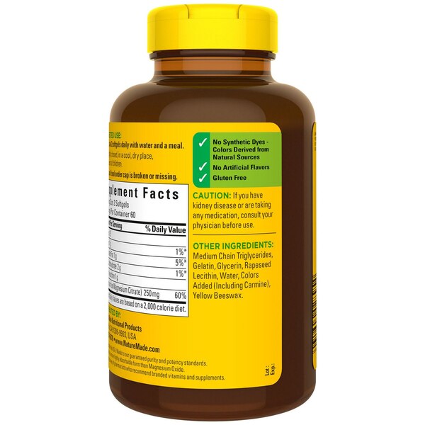 Nature Made Magnesium Citrate 250 mg per serving, Magnesium Supplement Softgels, 120 CT