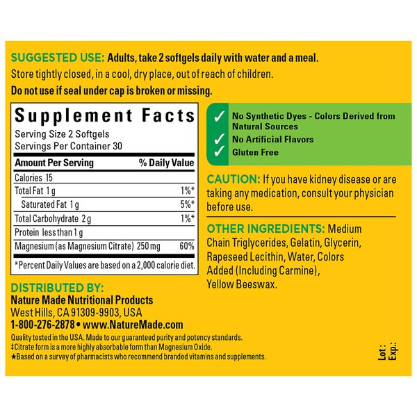 Nature Made Magnesium Citrate 250 mg Softgels, 60 CT