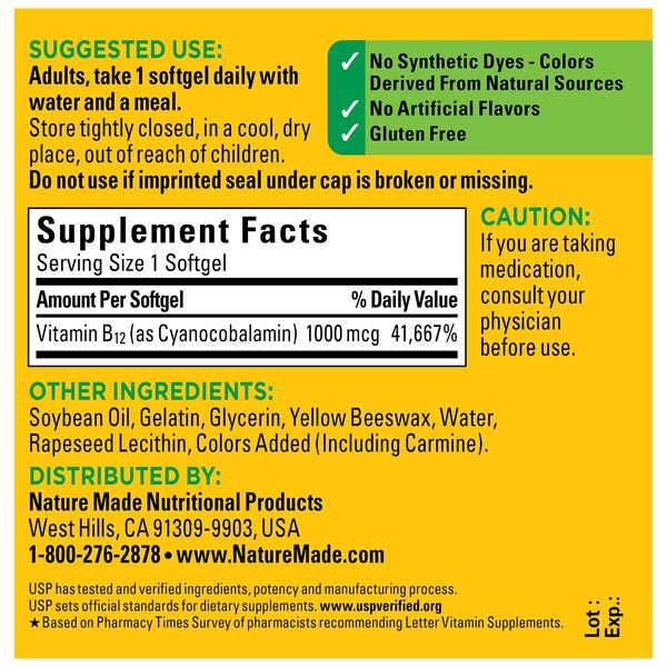 Nature Made Vitamin B12 1000 mcg, B12 Vitamin Softgels for Energy Metabolism Support, 150 CT