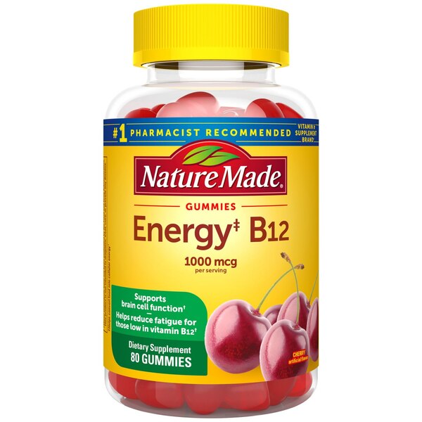 Nature Made Energy Vitamin B12 1000 mcg, Cherry & Mixed Berry Flavored Gummy Vitamins, 80 CT