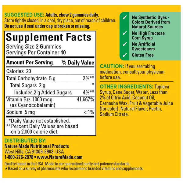 Nature Made Energy Vitamin B12 1000 mcg, Cherry & Mixed Berry Flavored Gummy Vitamins, 80 CT