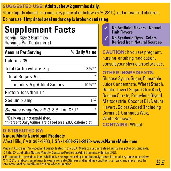 Nature Made Ultra Strength Digestive Probiotics for Women and Men, Probiotic Gummies, 42 CT