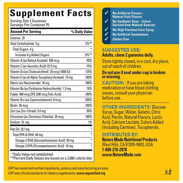 Nature Made Mens Multivitamin Gummies Plus Omega 3 Gummies, 150 CT