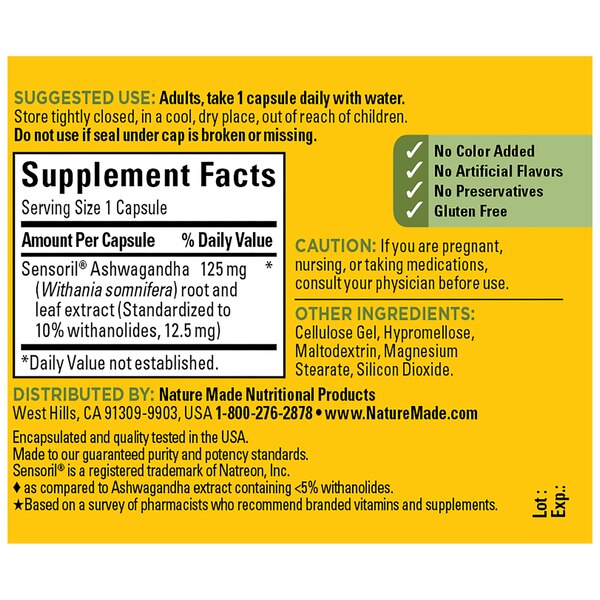 Nature Made Ashwagandha Capsules 125mg, 60 CT