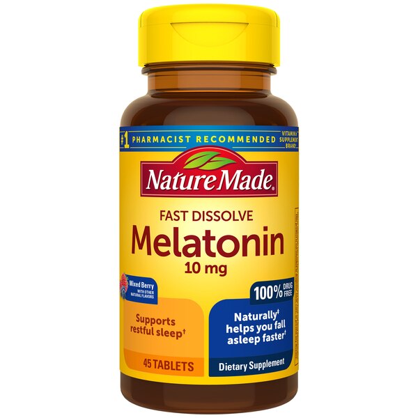 Nature Made Fast Dissolve Melatonin 10mg Tablets, Maximum Strength 100% Drug Free Sleep Aid, 45 CT