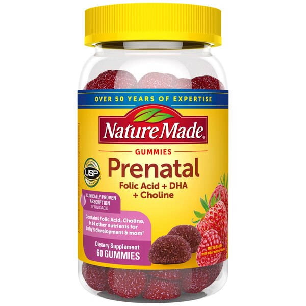 Nature Made Prenatal Gummies with DHA and Folic Acid, Prenatal Vitamin and Mineral Supplement, 60 CT