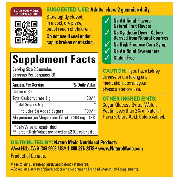 Nature Made High Absorption Magnesium Citrate 200 mg Gummies, 60 CT