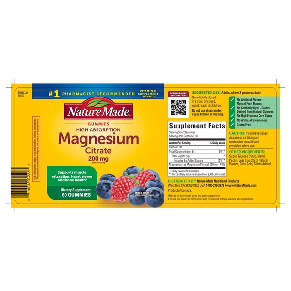 Nature Made High Absorption Magnesium Citrate 200 mg Gummies, 60 CT