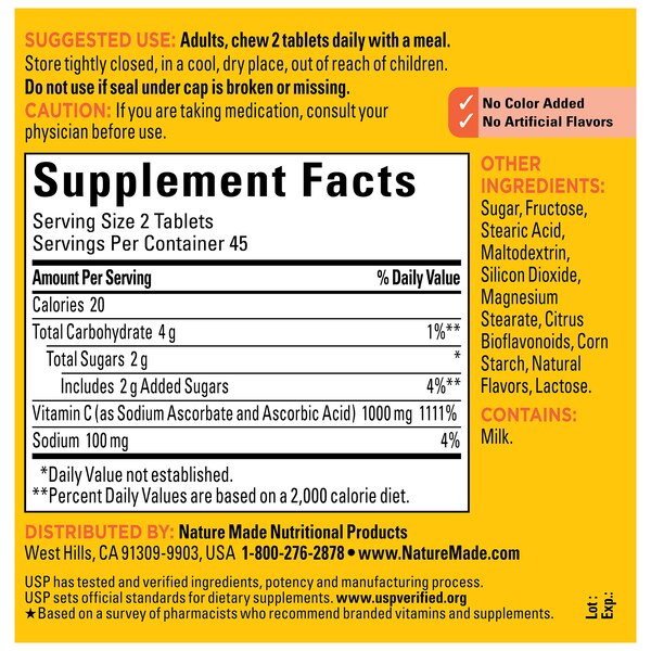 Nature Made Extra Strength Dosage Vitamin C 1000 mg Chewable Tablets, 90 CT