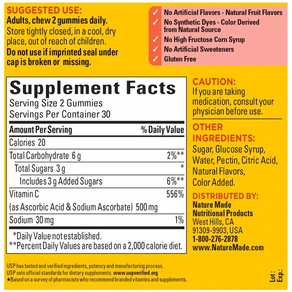 Nature Made Extra Strength Dosage Vitamin C 500mg per serving for Immune Support Vitamin Gummies, 60 CT