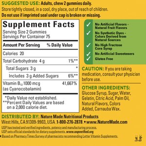 Nature Made Energy Vitamin B12 1000 mcg, Cherry & Mixed Berry Flavored Gummy Vitamins, 150 CT