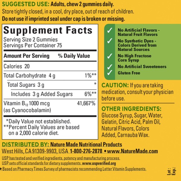 Nature Made Energy Vitamin B12 1000 mcg, Cherry & Mixed Berry Flavored Gummy Vitamins, 150 CT