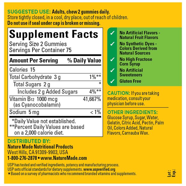 Nature Made Energy Vitamin B12 1000 mcg, Cherry & Mixed Berry Flavored Gummy Vitamins, 150 CT