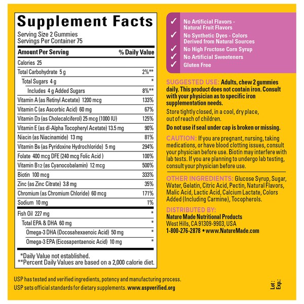 Nature Made Womens Multivitamin with Omega 3, Multivitamin Gummies for Women - Fruit Flavored, 150 CT