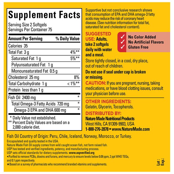 Nature Made Fish Oil Supplements 1200 mg, Omega 3 Supplements for Healthy Heart Support Softgels, 150 CT