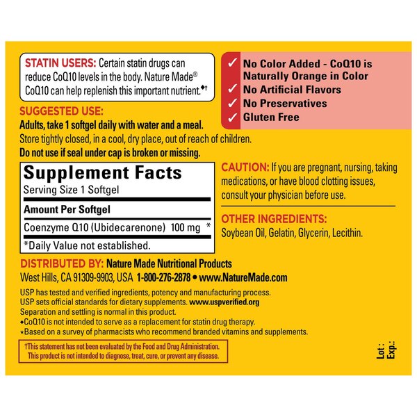 Nature Made CoQ10 100 mg Softgels, 120 CT