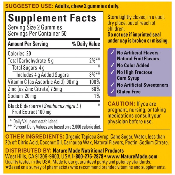 Nature Made Elderberry with Vitamin C and Zinc Gummies, 100 CT