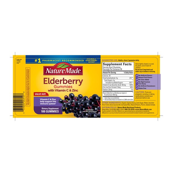 Nature Made Elderberry with Vitamin C and Zinc Gummies, 100 CT