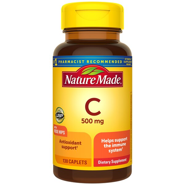 Nature Made Vitamin C 500 mg with Rose Hips Caplets, 130 CT