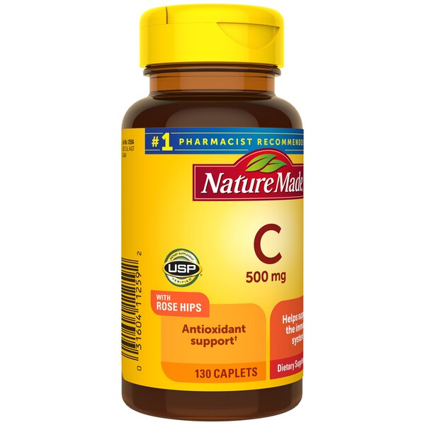 Nature Made Vitamin C 500 mg with Rose Hips Caplets, 130 CT