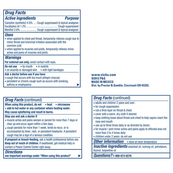 Vicks VapoRub Cough Suppressant Topical Analgesic Ointment