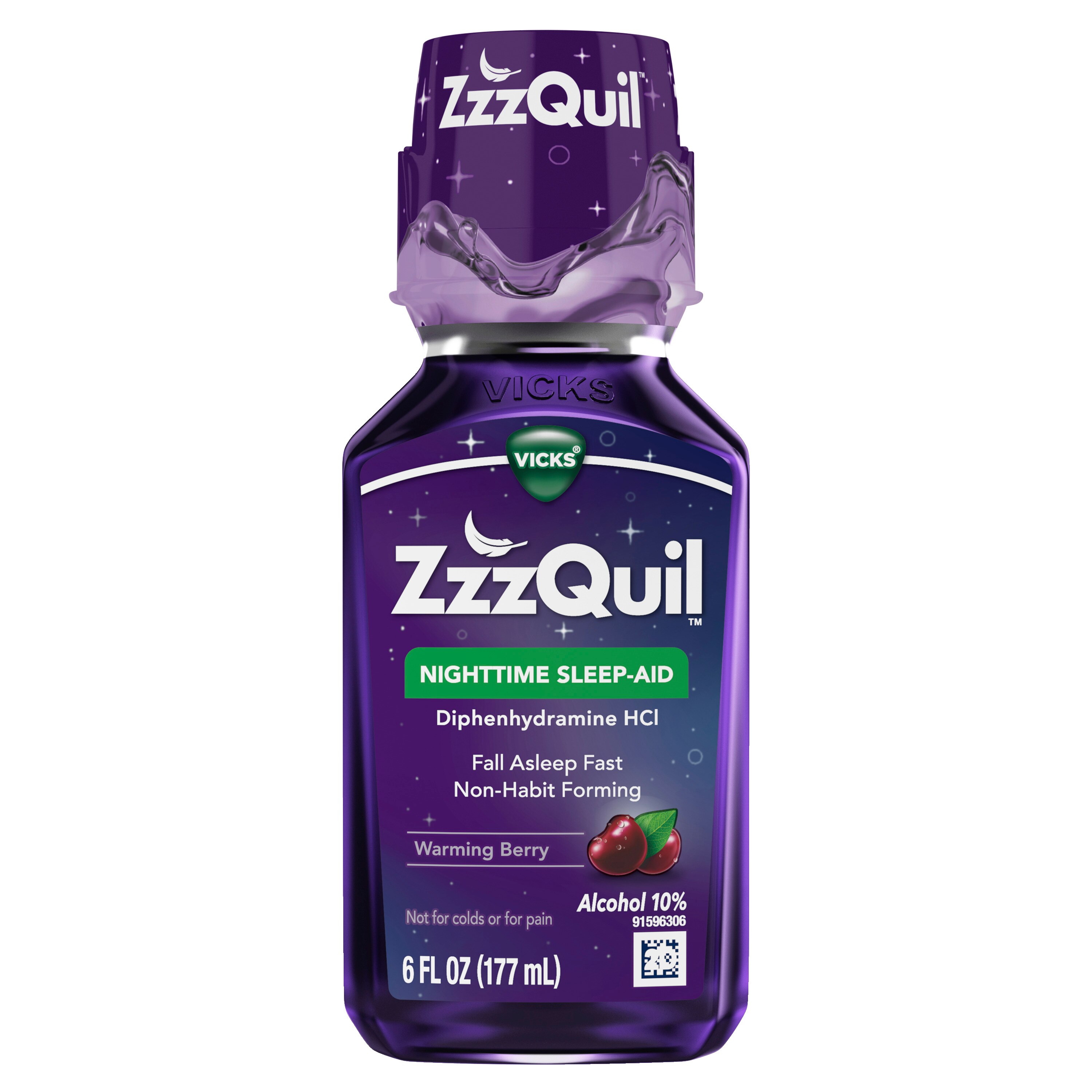 Vicks ZzzQuil Nighttime Sleep Aid Liquid, Warming Berry Flavor, Fall Asleep Fast and Wake Refreshed
