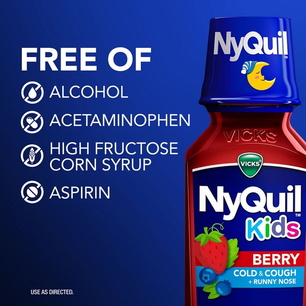 Vicks Children's NyQuil, Nighttime Cold & Cough Multi-Symptom Relief, Berry, 8 FL OZ
